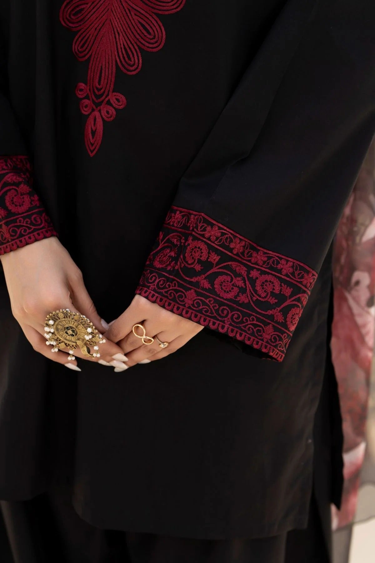 SF-394 Embroidered Black Marina Three Piece Dress