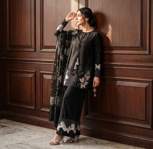 Embroidered 3Piece Stitched SF-385 (BLK SWAN)