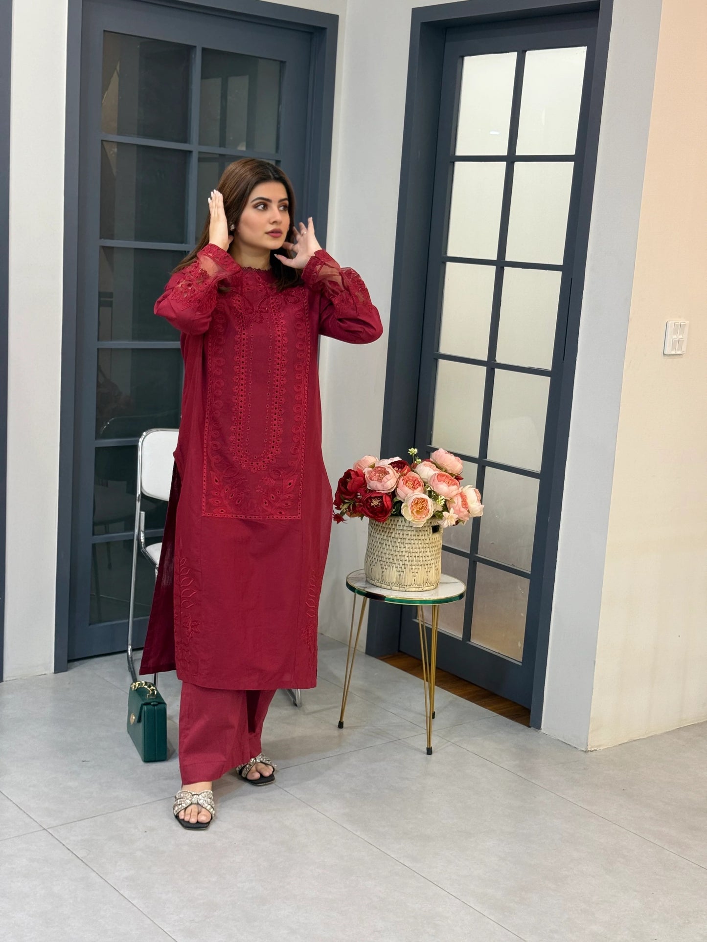 Maroon Chikankari Lawn 2-Piece Set – Timeless Elegance