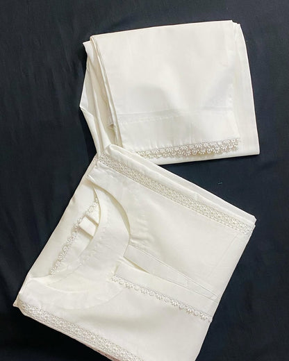 Sf 375 - White Lace Work  2 Pc Stitched Suit