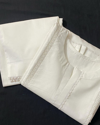 Sf 375 - White Lace Work  2 Pc Stitched Suit