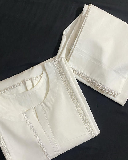 Sf 375 - White Lace Work  2 Pc Stitched Suit