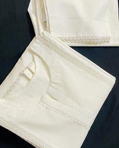 Sf 375 - White Lace Work  2 Pc Stitched Suit