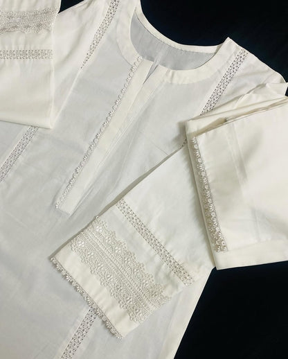 Sf 375 - White Lace Work  2 Pc Stitched Suit