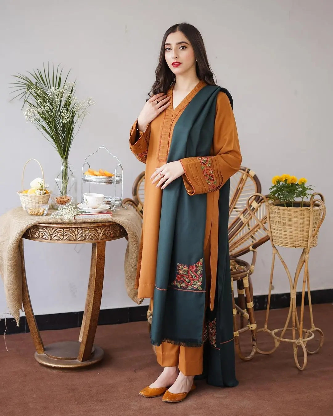 Aisling D # 351 - | 3pc Dhanak with Embroidered Dhanak Dupatta