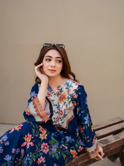 Printed Silk Kaftan 2Piece SF - 418