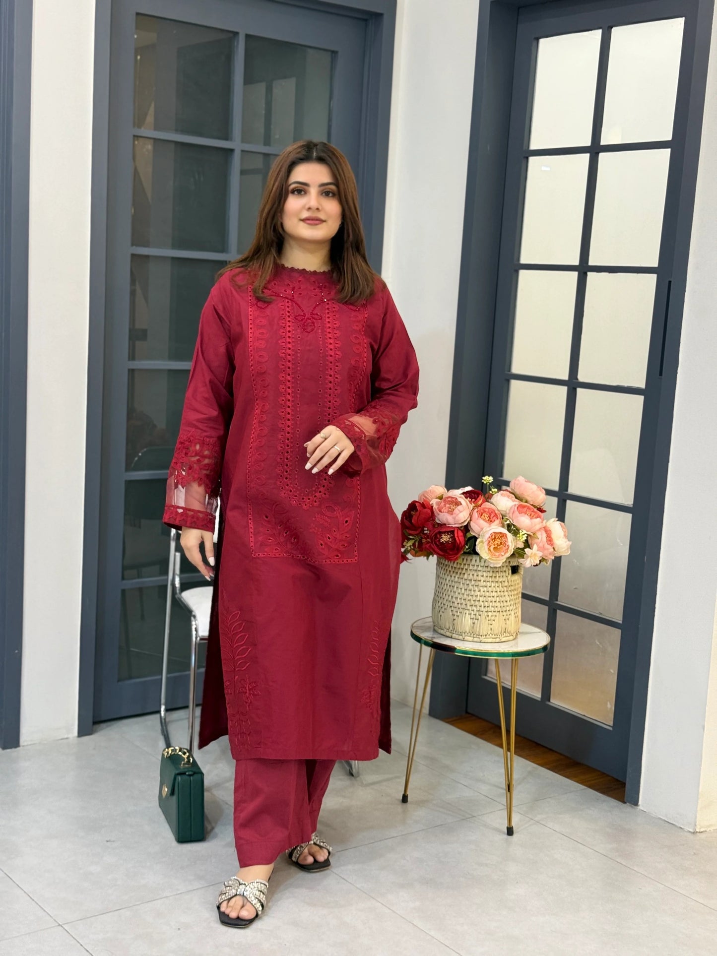 Maroon Chikankari Lawn 2-Piece Set – Timeless Elegance
