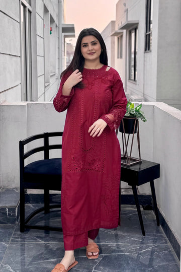 Maroon Chikankari Marina 2-Piece Set – Timeless Elegance