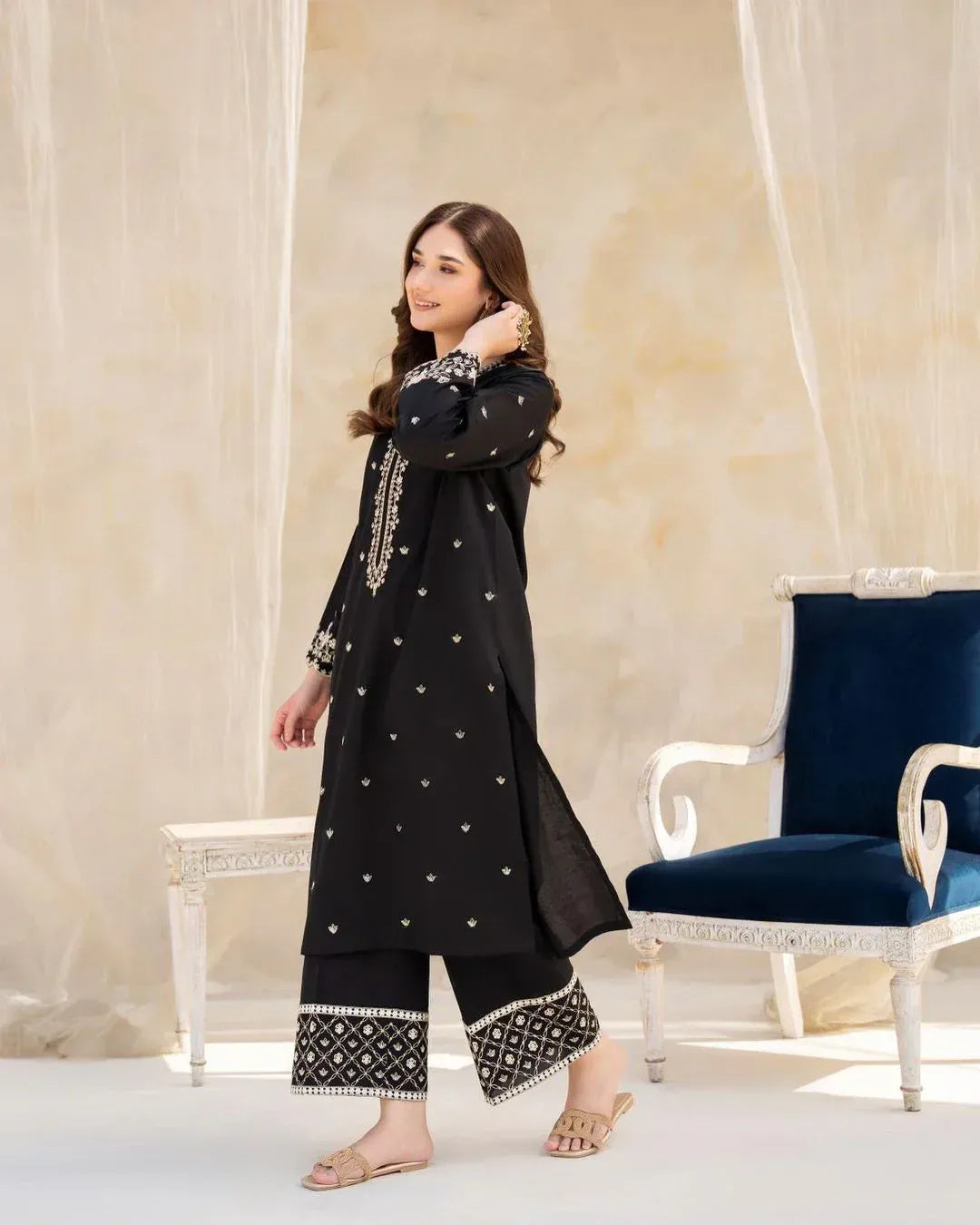 Black hook Embroidered Lawn Ensemble