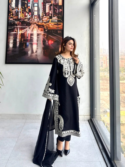 Lawn Embroidered 3Piece Stitched SF - [415 BLK]