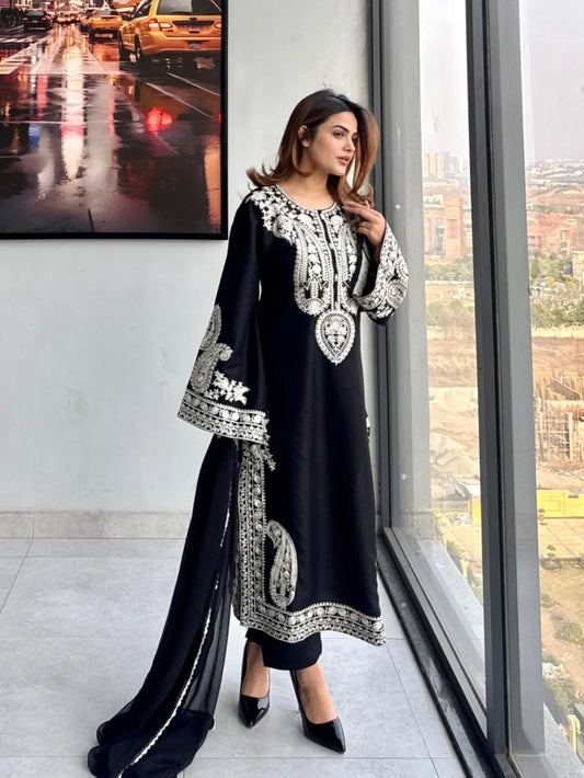 Lawn Embroidered 3Piece Stitched SF - [415 BLK]