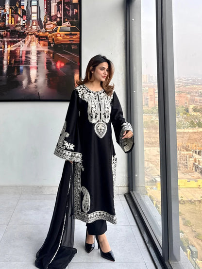 Lawn Embroidered 3Piece Stitched SF - [415 BLK]