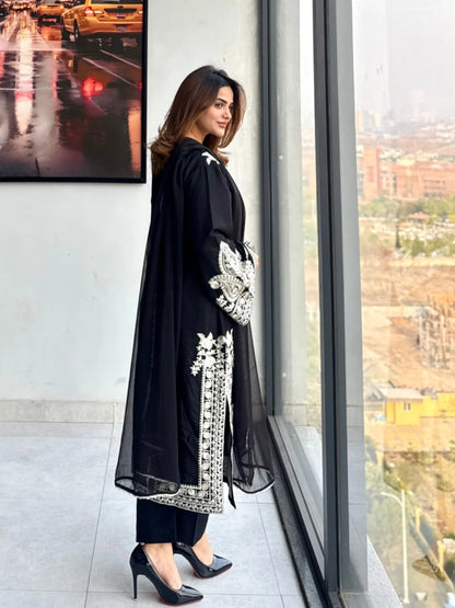 Lawn Embroidered 3Piece Stitched SF - [415 BLK]