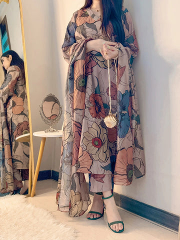 SF - 398 Premium Printed 3 Pc Stitched Suit