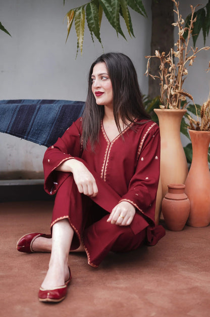 SF-350 Kashmiri Embroidered Maroon Suit