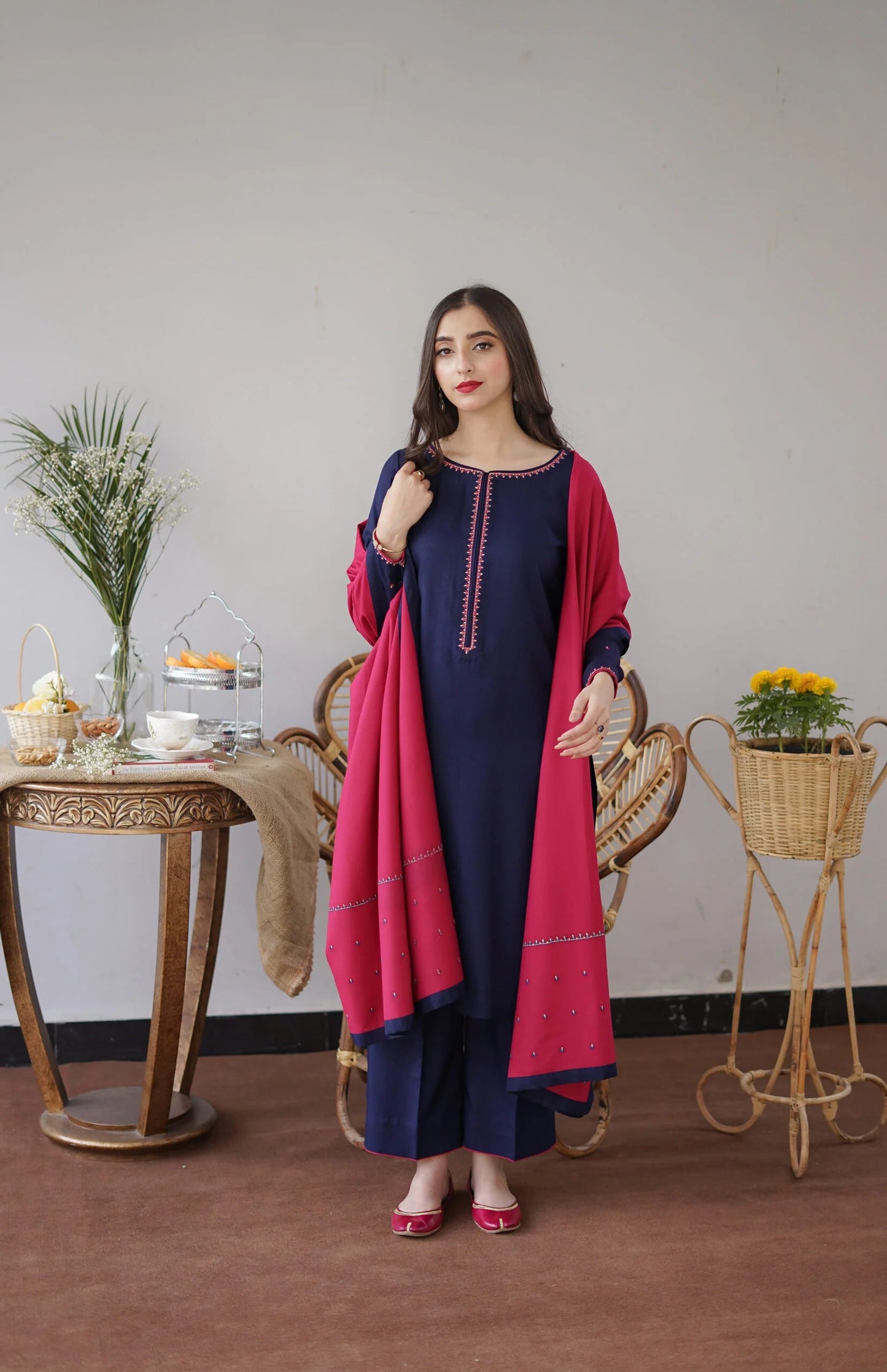 SF-348 Navy Blue Tilla Embroidered Suit