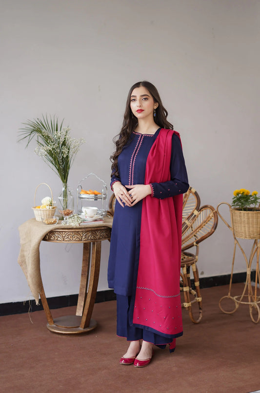 SF-348 Navy Blue Tilla Embroidered Suit